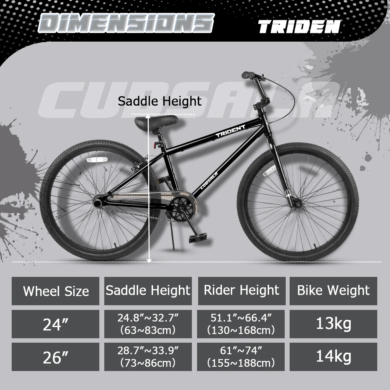 Cubsala 24 in BMX Race Bike Trident Bicycles Beginner - Level to Advanced Riders with 2 Pegs Trick Cycling and Professional Riding, Black