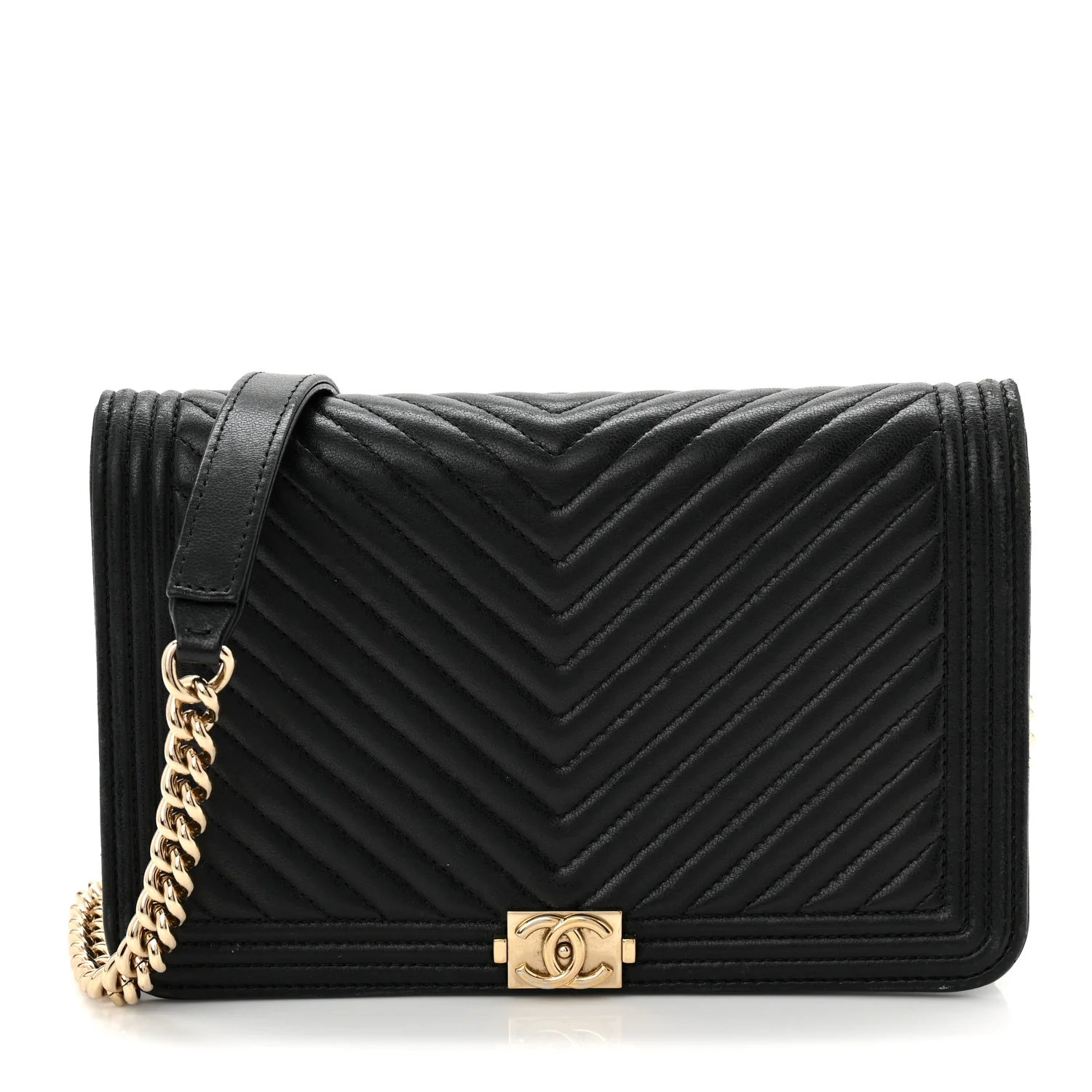 Lambskin Chevron Boy Wallet On Chain WOC Black