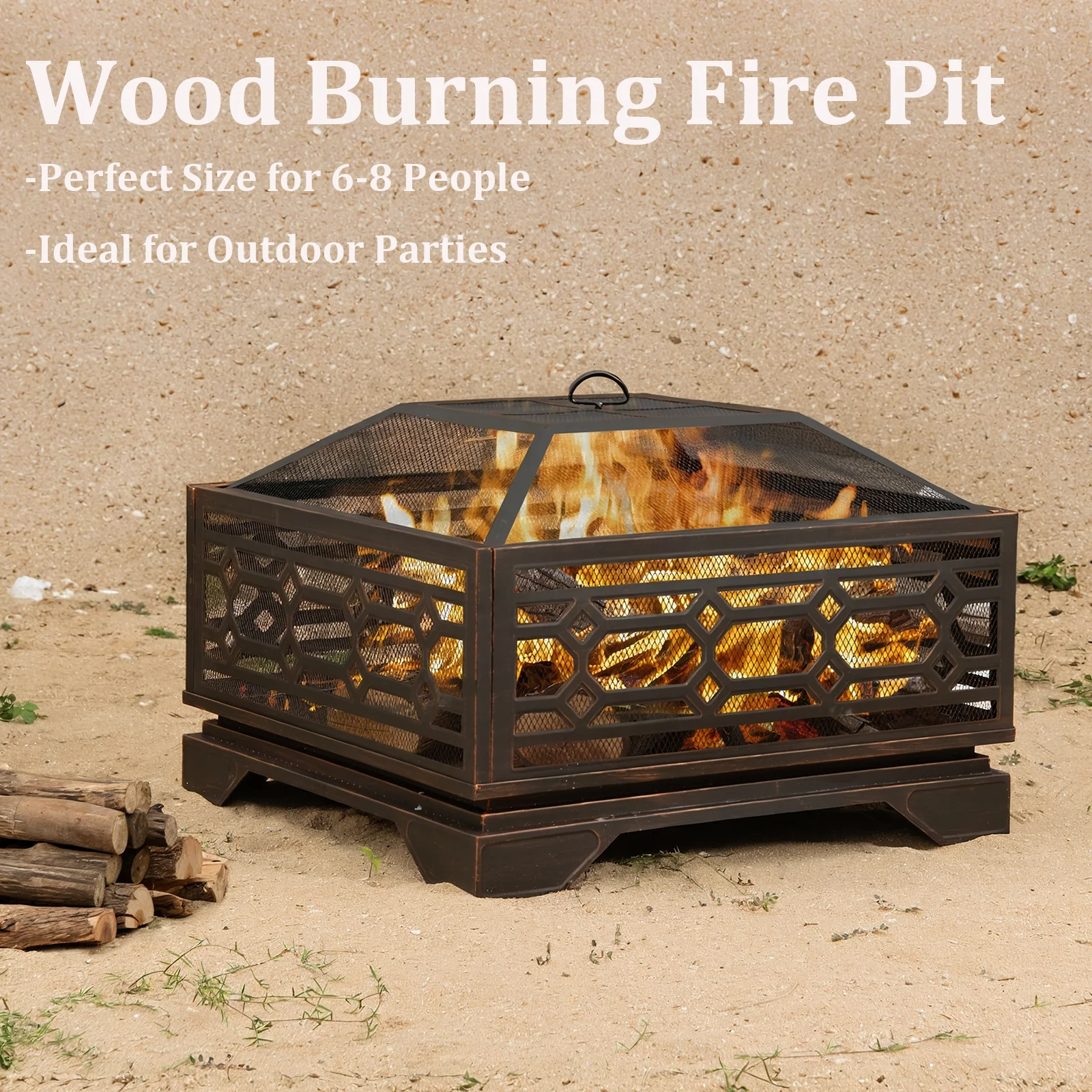 26�� Square Wood Burning Fire Pit for Outdoor Patio Garden(26") - Image 9
