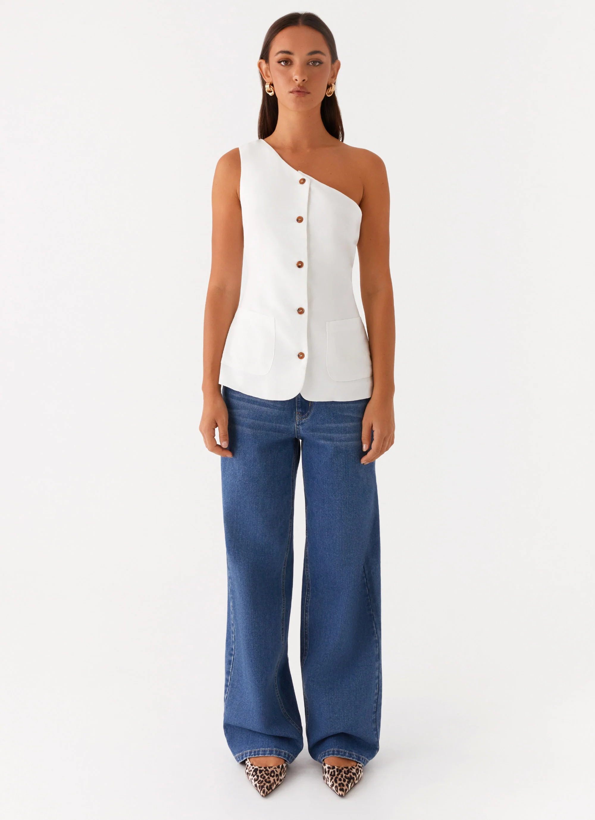Jordy Linen Pocket Vest - White