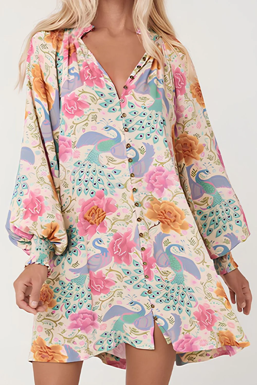 Sophie Paris | Robe à col cranté imprimée avec manches lanterne