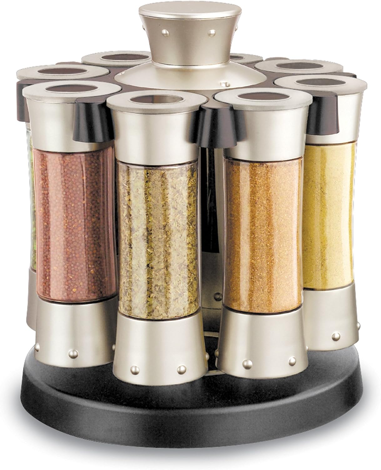 Kitchen Art Select-A-Spice Auto-Measure Pro Carousel 12 Compartment Spice Rack, Black 9.5 x 9.5 x 6.5 inches