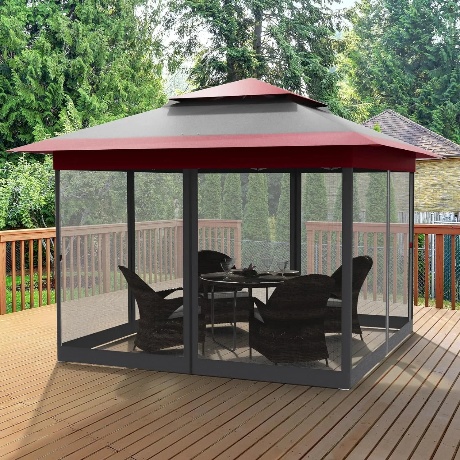 LAZY BUDDY Pop up Gazebo, 11'x11' Outdoor Canopy Tent with Nettings, Instant Folding Shelter for Patio Garden Backyard