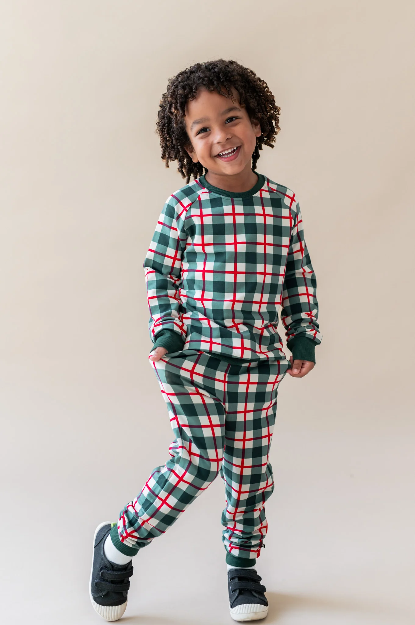 Long Sleeve Jogger Set in Holiday Plaid
