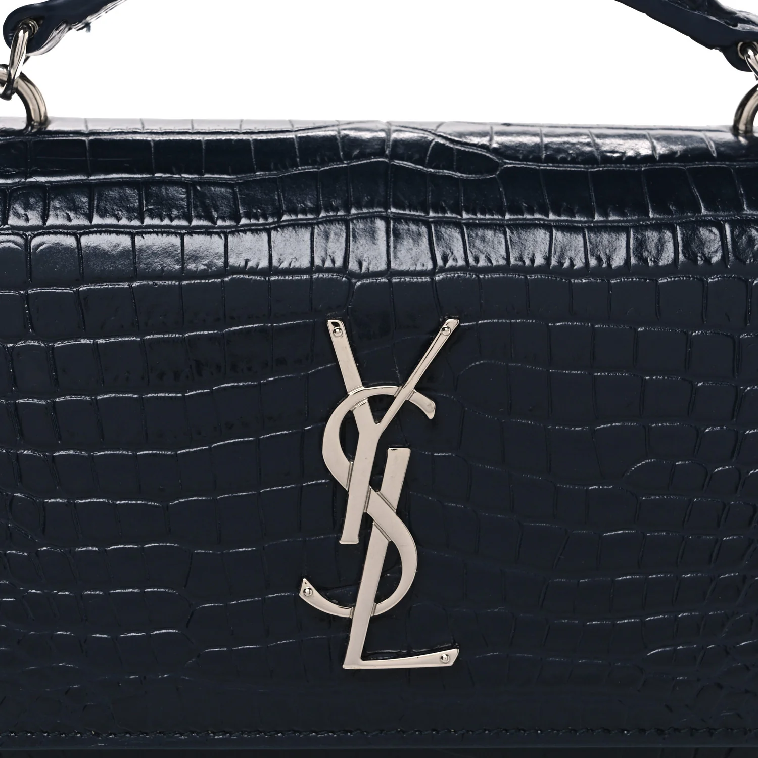 Calfskin Crocodile Embossed Monogram Sunset Chain Wallet New Cobalt