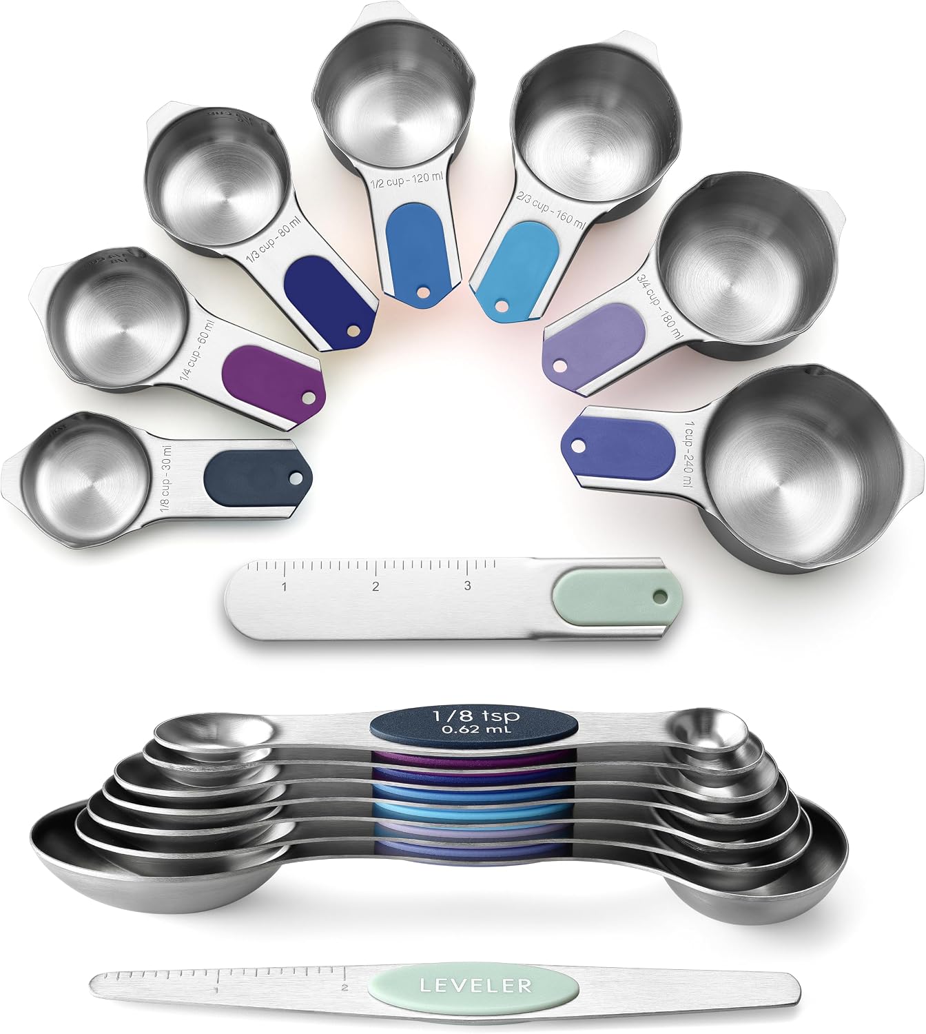 Spring Chef Magnetic Measuring Cups & Spoons Set of 15 with Levelers, Black