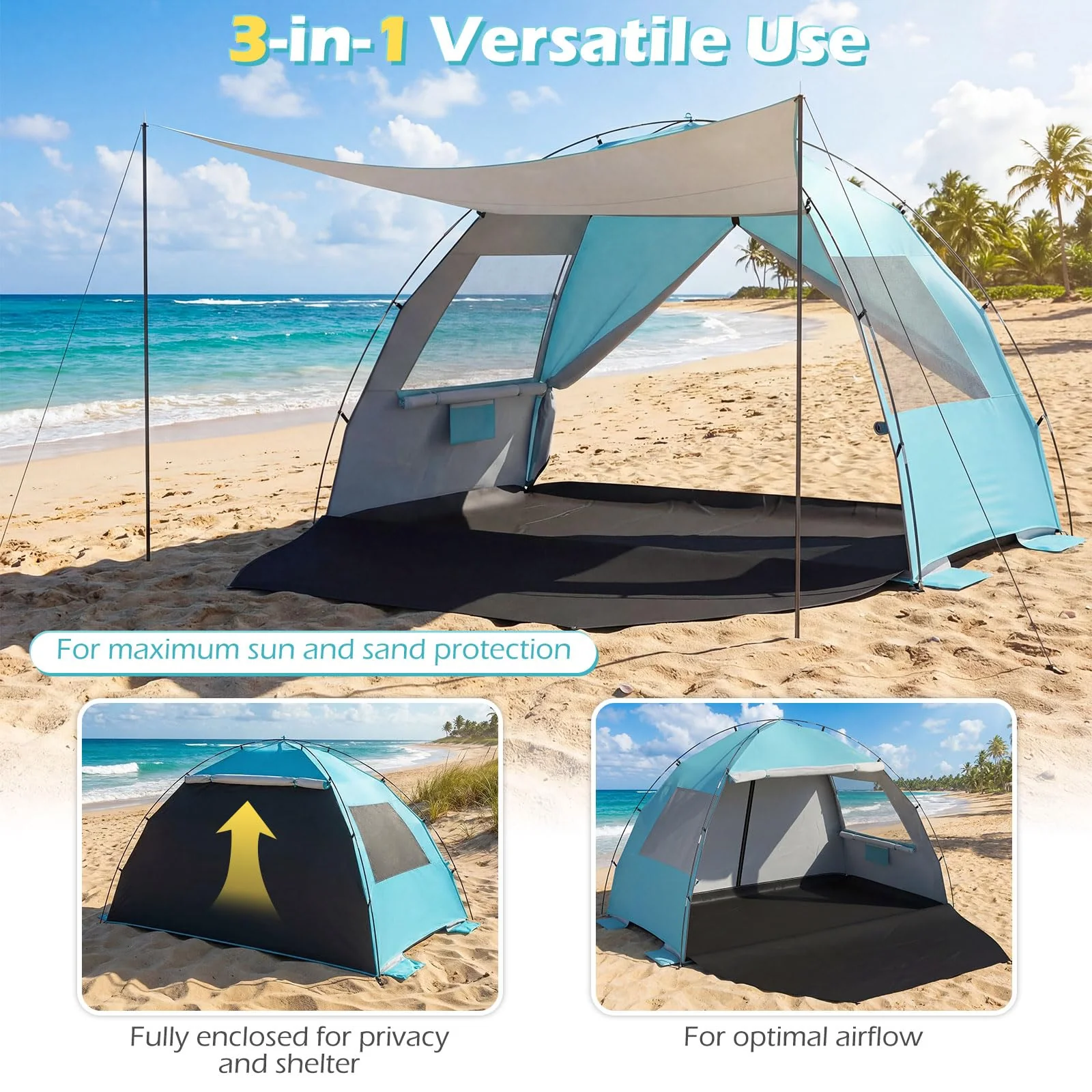 Tangkula 3/4/5/6 Person Pop Up Beach Tent with Canopy