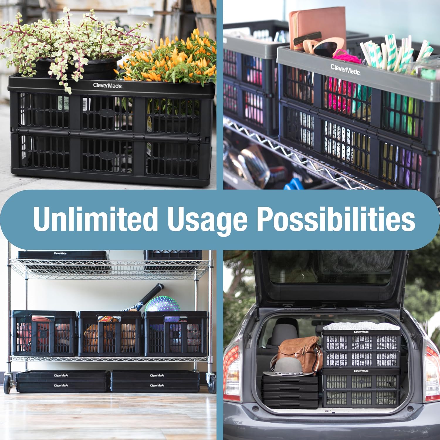 CleverMade Collapsible Utility Crate (100% Recycled) - 45L - Obsidian