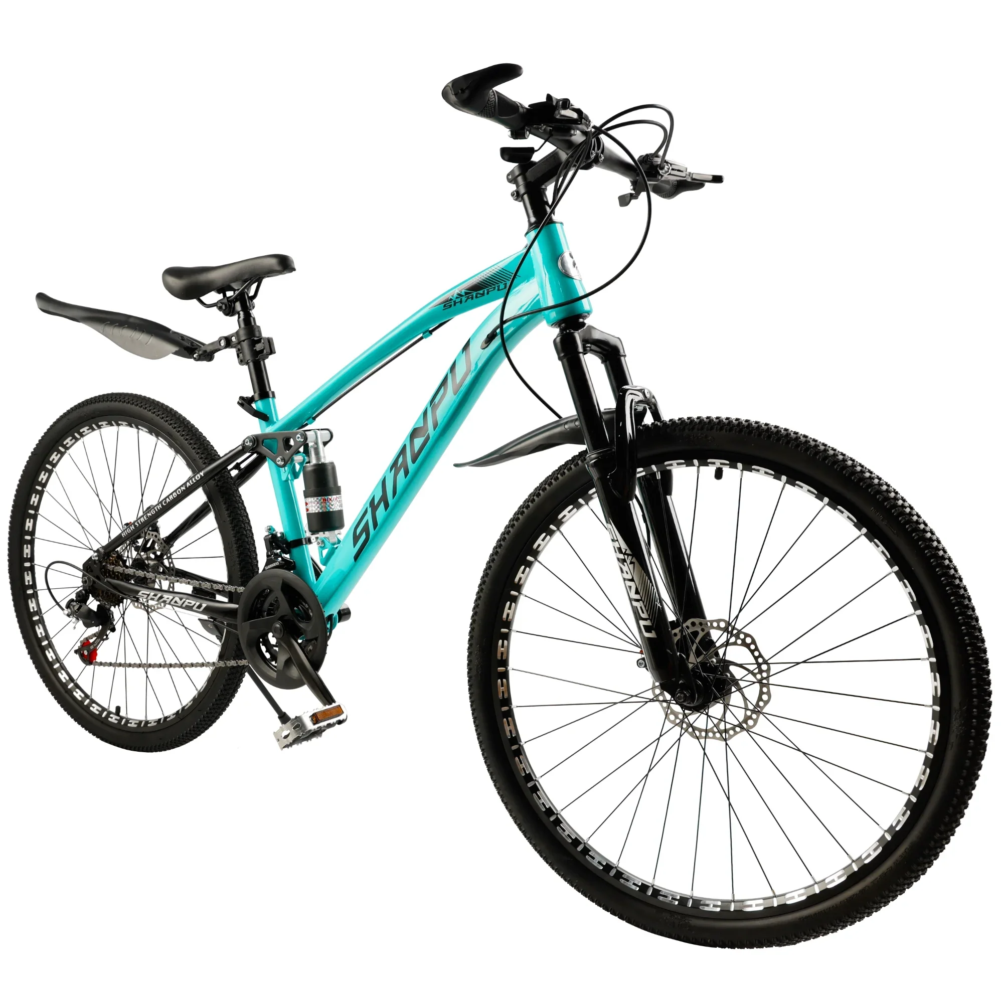ARTUDATECH 26 Inch Wheel Full Suspension Mens Mountain Bike, Shimano 21 Speed,  Dual Disc Brake Bike for Men Womens Adult Bicycle With Bike Lock And Air Pump, orange