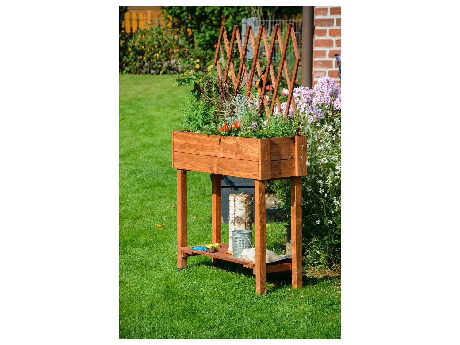 dobar Jardinire surleve  roulettes avec treillis, L 79 x l 28,5 x H130 cm