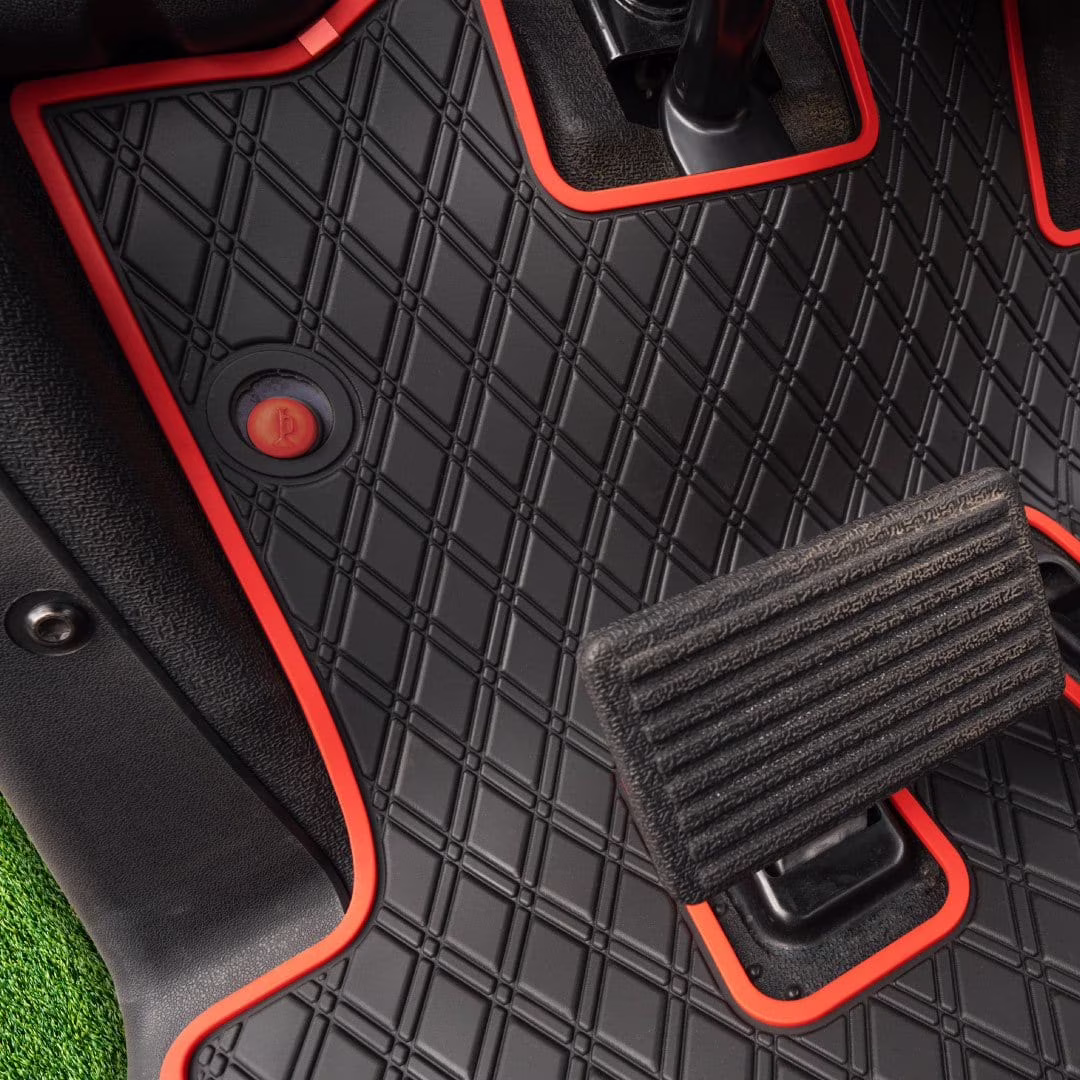 EZGO RXV Golf Cart Mat, Full Coverage Golf Cart Floor Liner Mat Only Fits EZGO RXV (2008-2022) 2Five (2009+) Black with Red Trim(Red Trim)