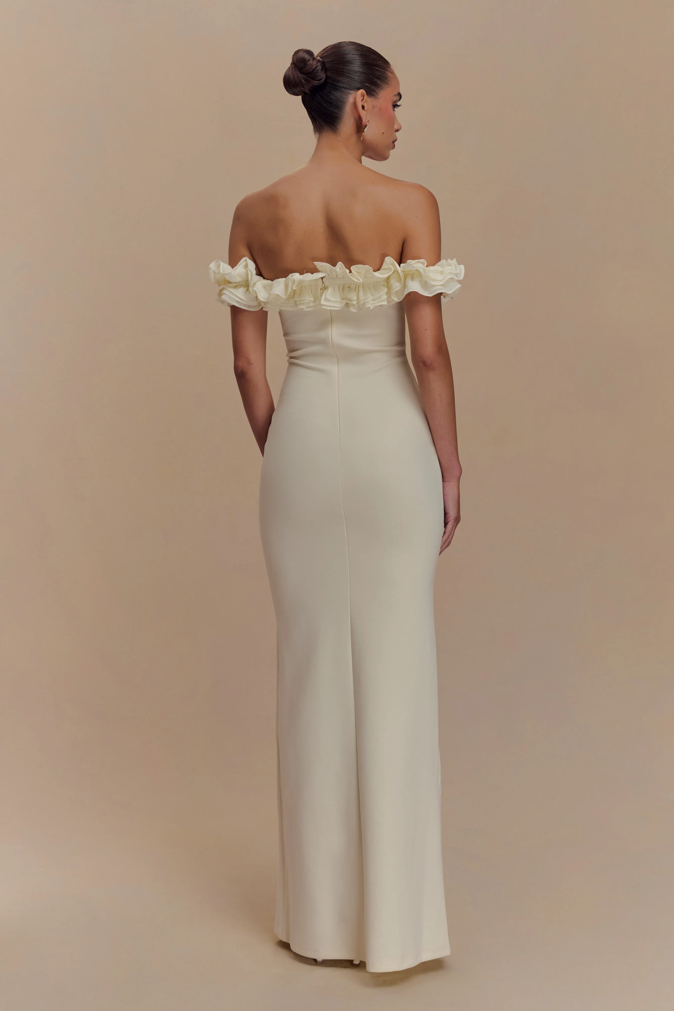 Nova Ruffle Off Shoulder Maxi Dress - Ivory