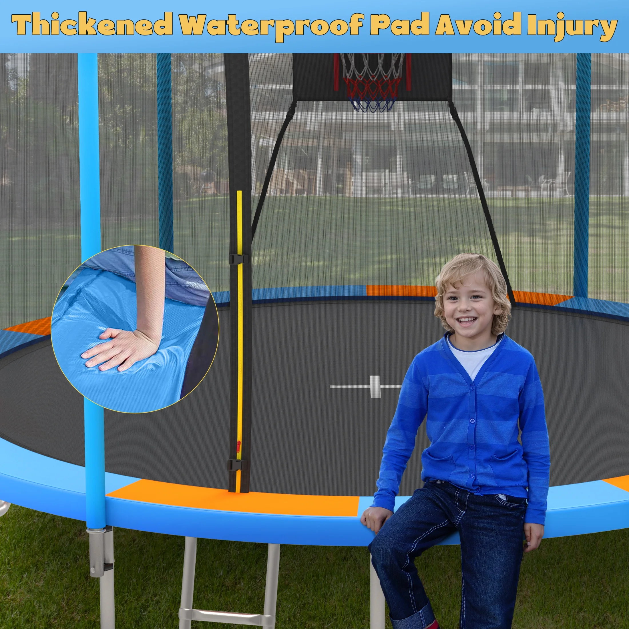 14Ft Trampoline for Kids and Adults, Outdoor Trampoline with Basketball Hoop, Upgrade Heavy Duty Trampoline with Enclosure Net Ladder for Backyard Patio Garden(Green) - Image 4