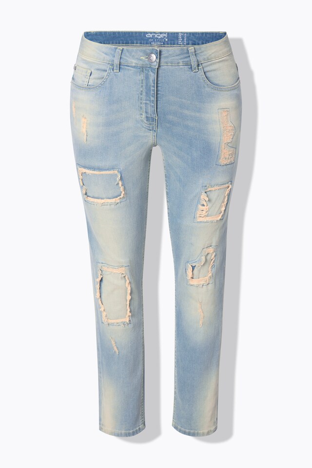 Emma slim fit distressed beige denim jeans