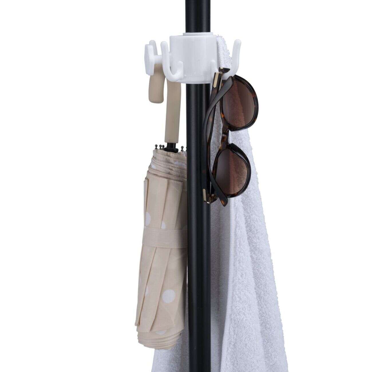 Accessoire adaptable pour parasol de plage plastique avec 4 crochets