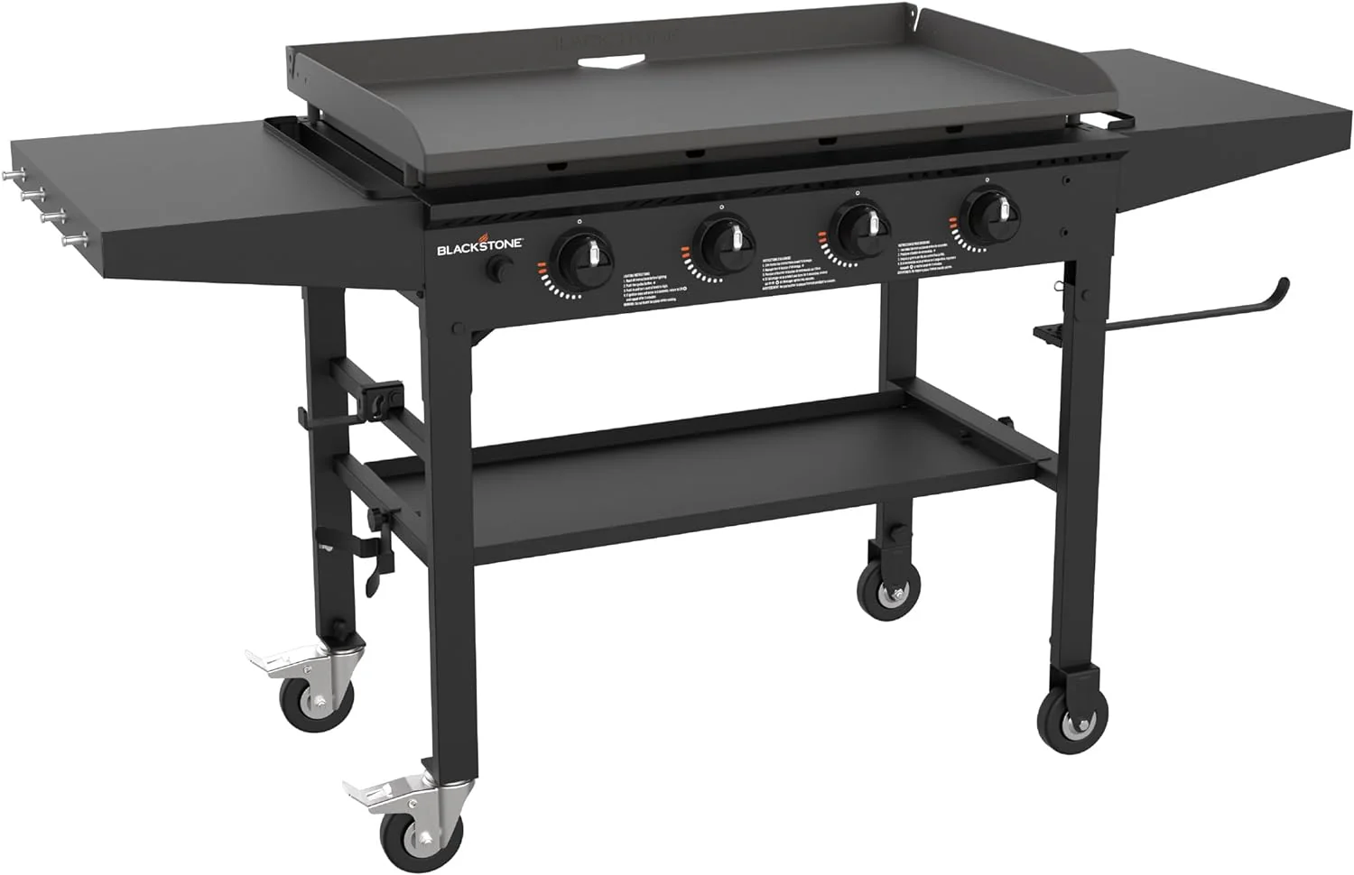36 Inch Gas Griddle Cooking Station 4 Burner Flat Top Gas Grill Propane Fuelled Restaurant Grade Professional 36” Outdoor Griddle Station with Side Shelf (1554)