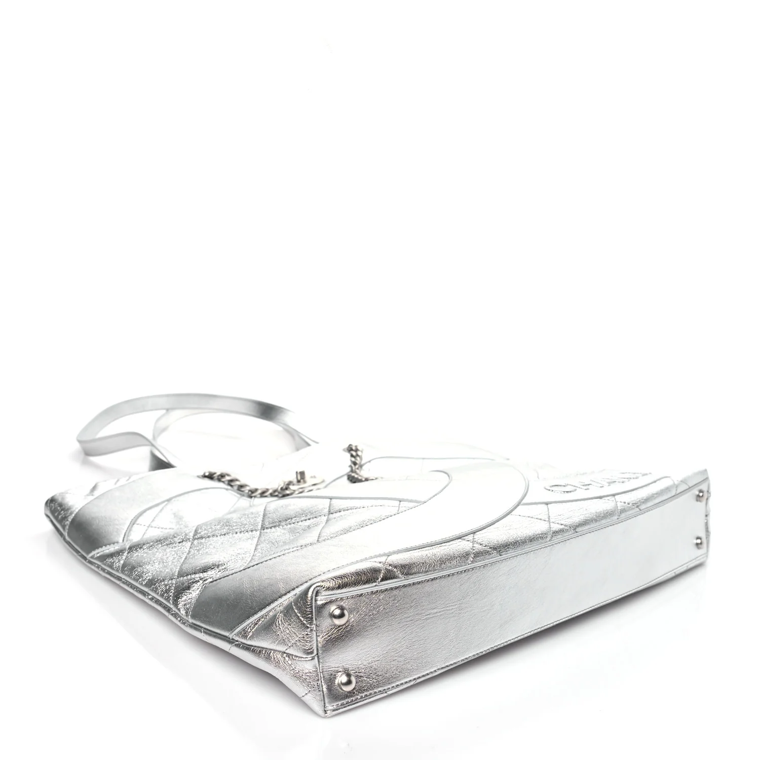 Metallic Calfskin Stitched CC Shopper Tote Silvery