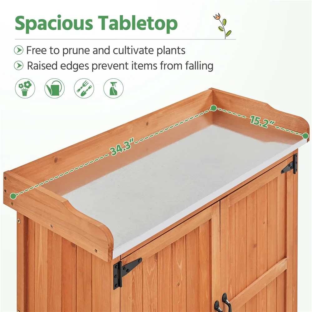 Renwick Garden Potting Bench Table with Cabinet, Brown