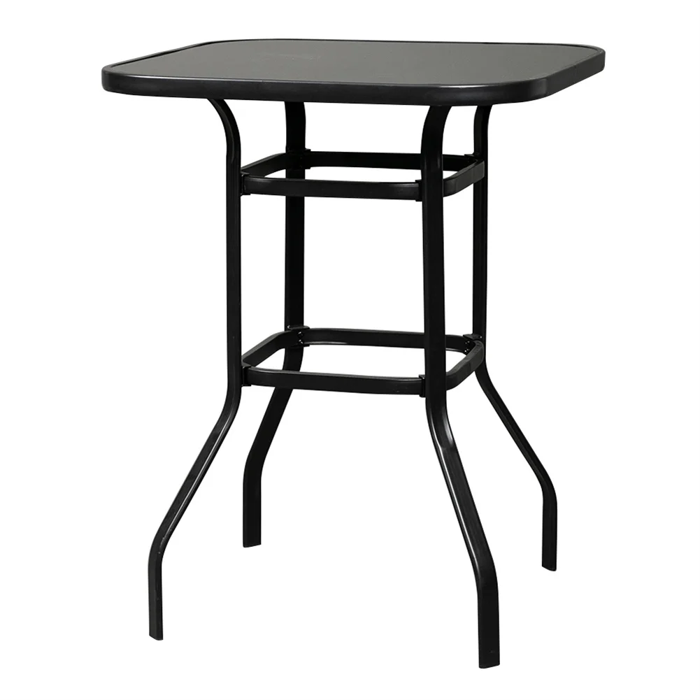 Cfowner 31 x 40 Square Multifunction Wrought Iron & Glass Patio Bar Table, Black