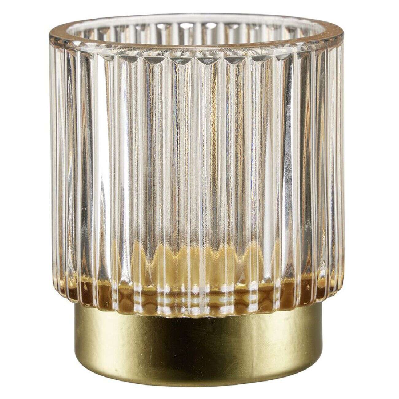 Photophore rond en verre strié coloré Ø7xH8cm (3 modèles)