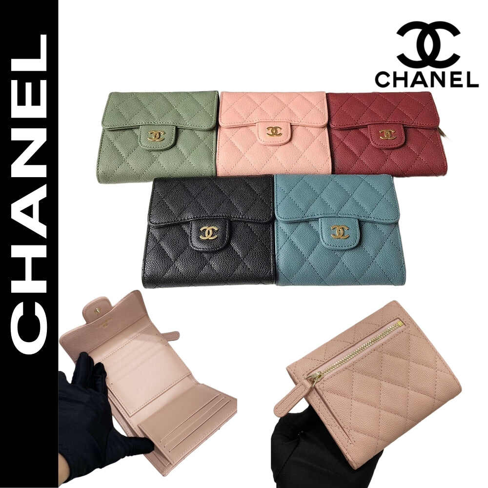 【シャネル】大人気コンパクト ♪マトラッセ♪三つ折り財布 キャビアスキン5色
