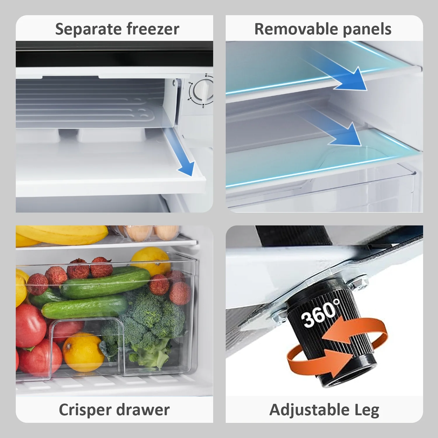 Mini Fridge with Freezer 3.2 Cu.ft Small Refrigerator for Dorm Bedroom, Compact Refrigerators Single Door Adjustable Thermostat Low Noise,Silver(Silver) - Image 4