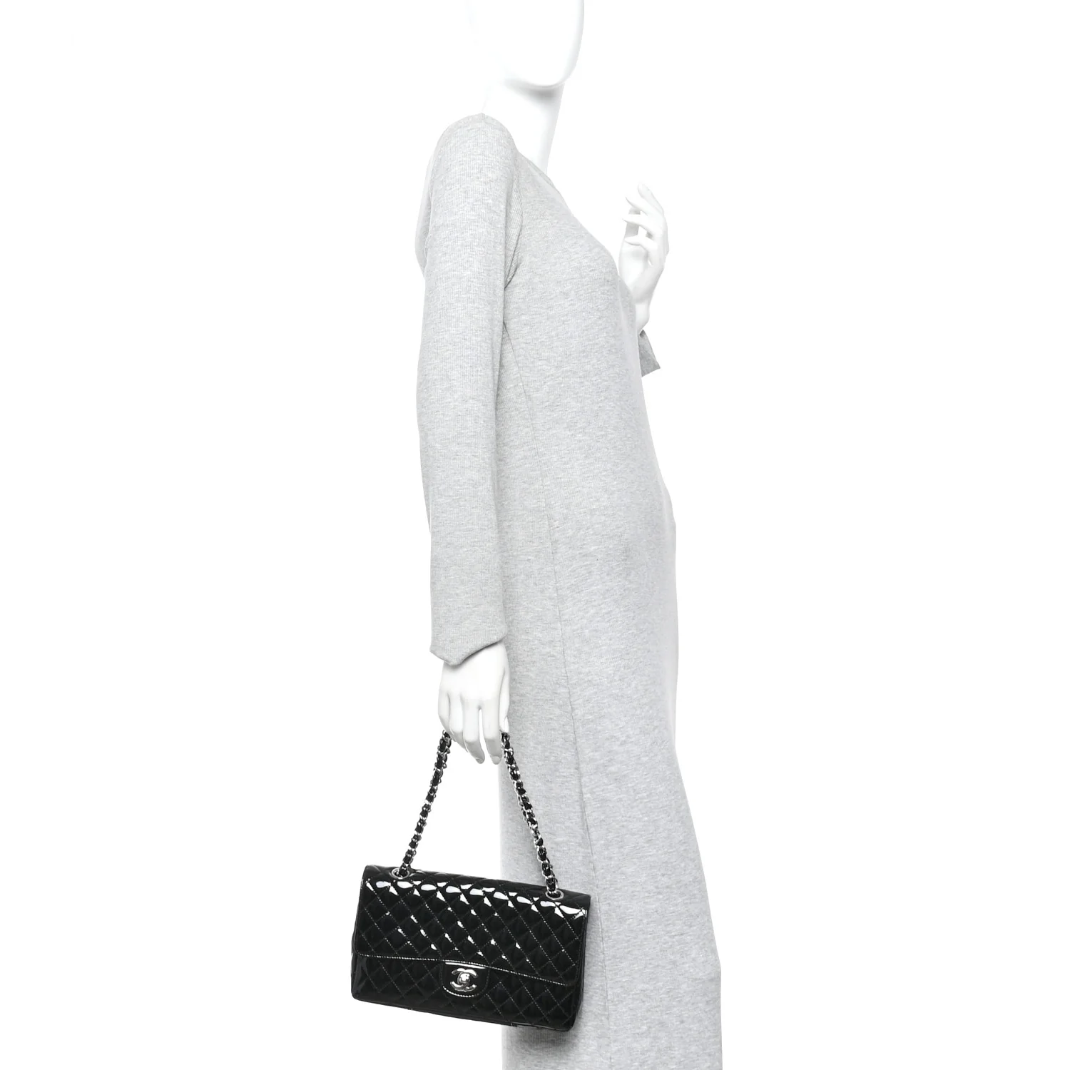 Patent Quilted Secret Label Medium Flap Black
