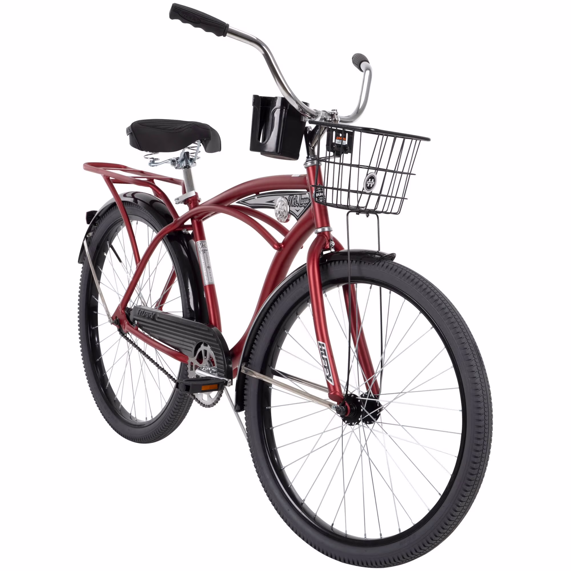 26" Nel Lusso Beach Cruiser Bike, Basket, Cargo Rack, Red, Ages 12+