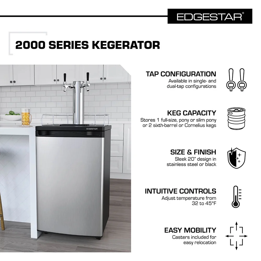 Kc2000twin 20" Wide Dual Tap Kegerator For Full Size Kegs Stainless Steel(Dual Tap) - Image 2