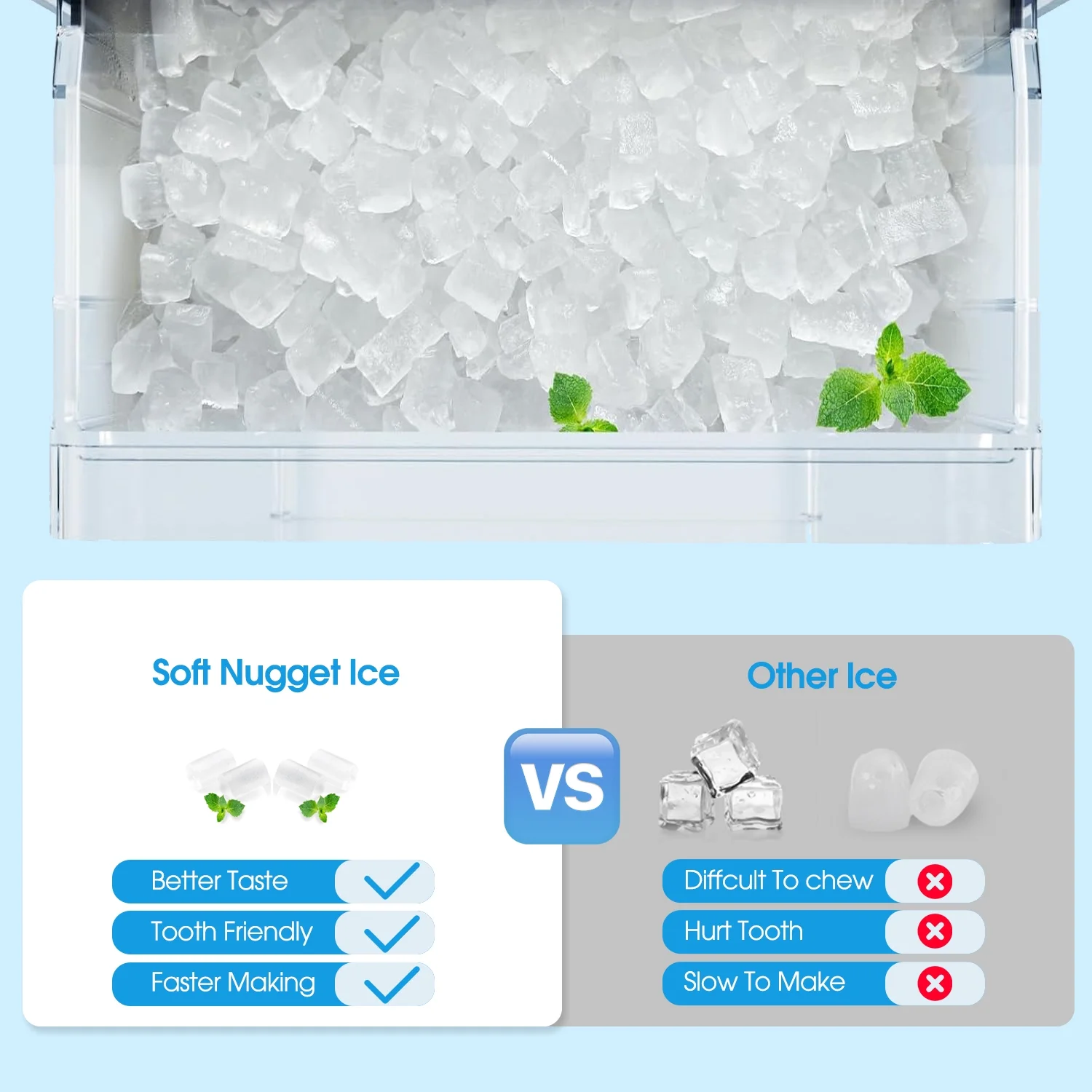 VECYS Nugget Ice Maker with Steel Trim, 33 lb/Day Self - Cleaning