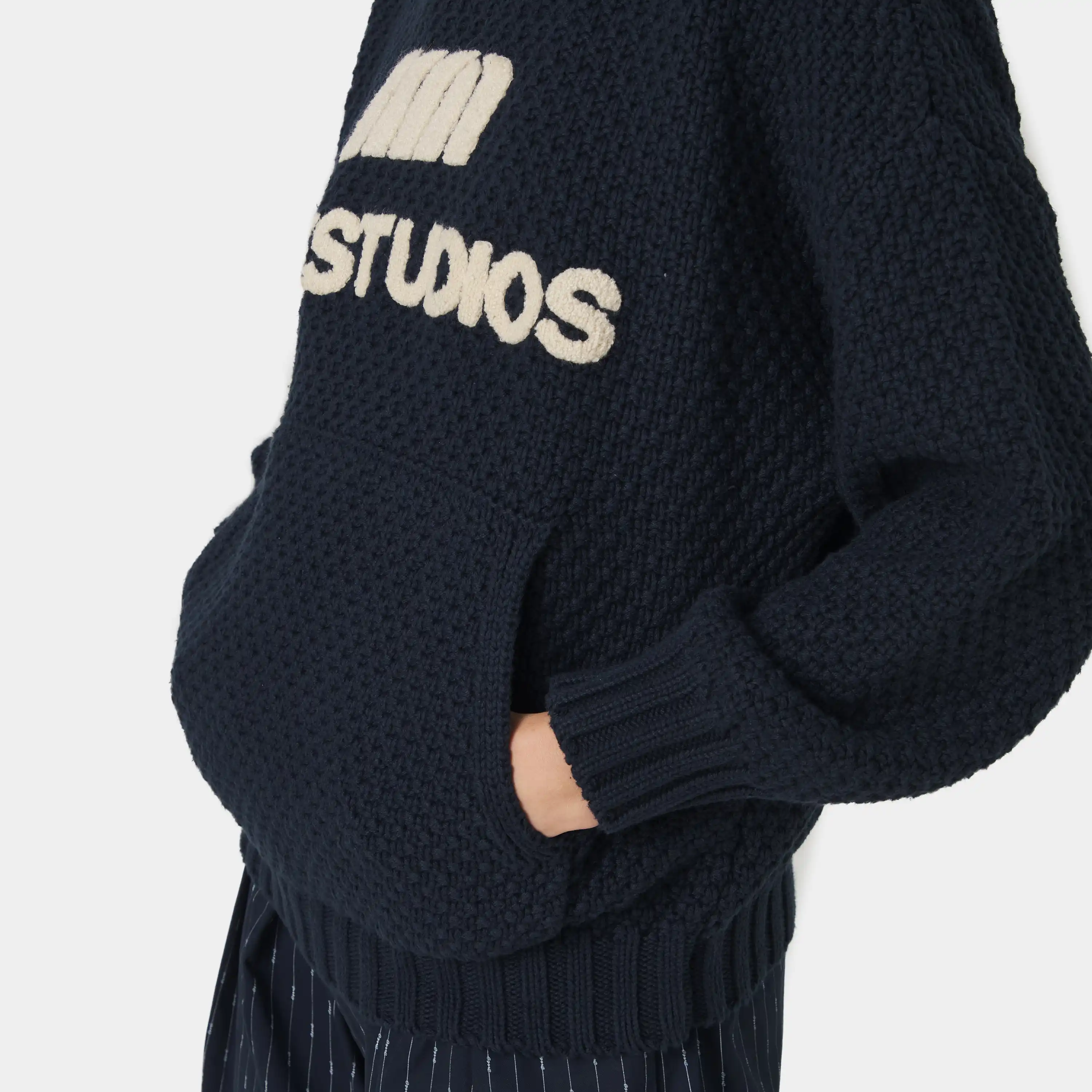 Pidgey Navy Knitted Oversized Hoodie