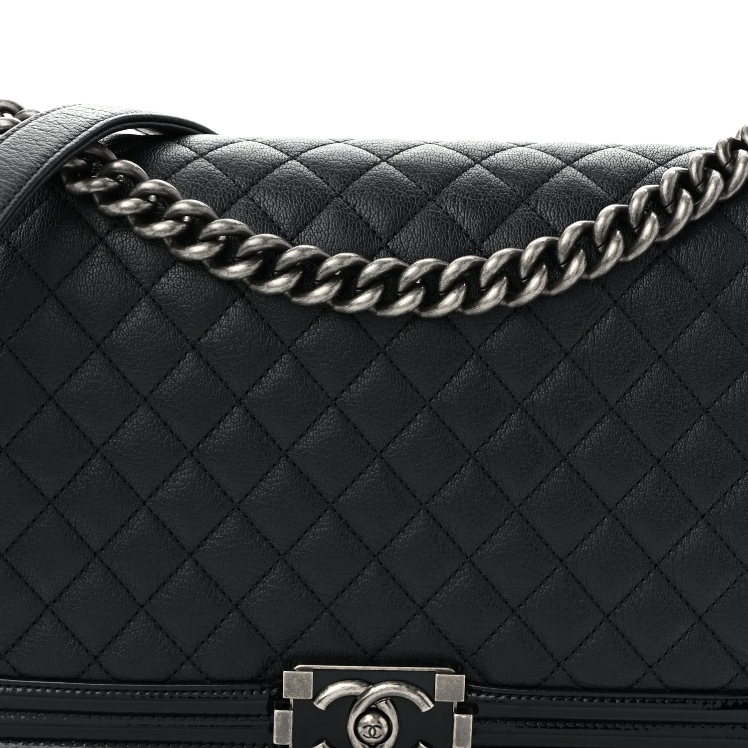 Goatskin Quilted Patent New Medium Duo Boy Flap Black