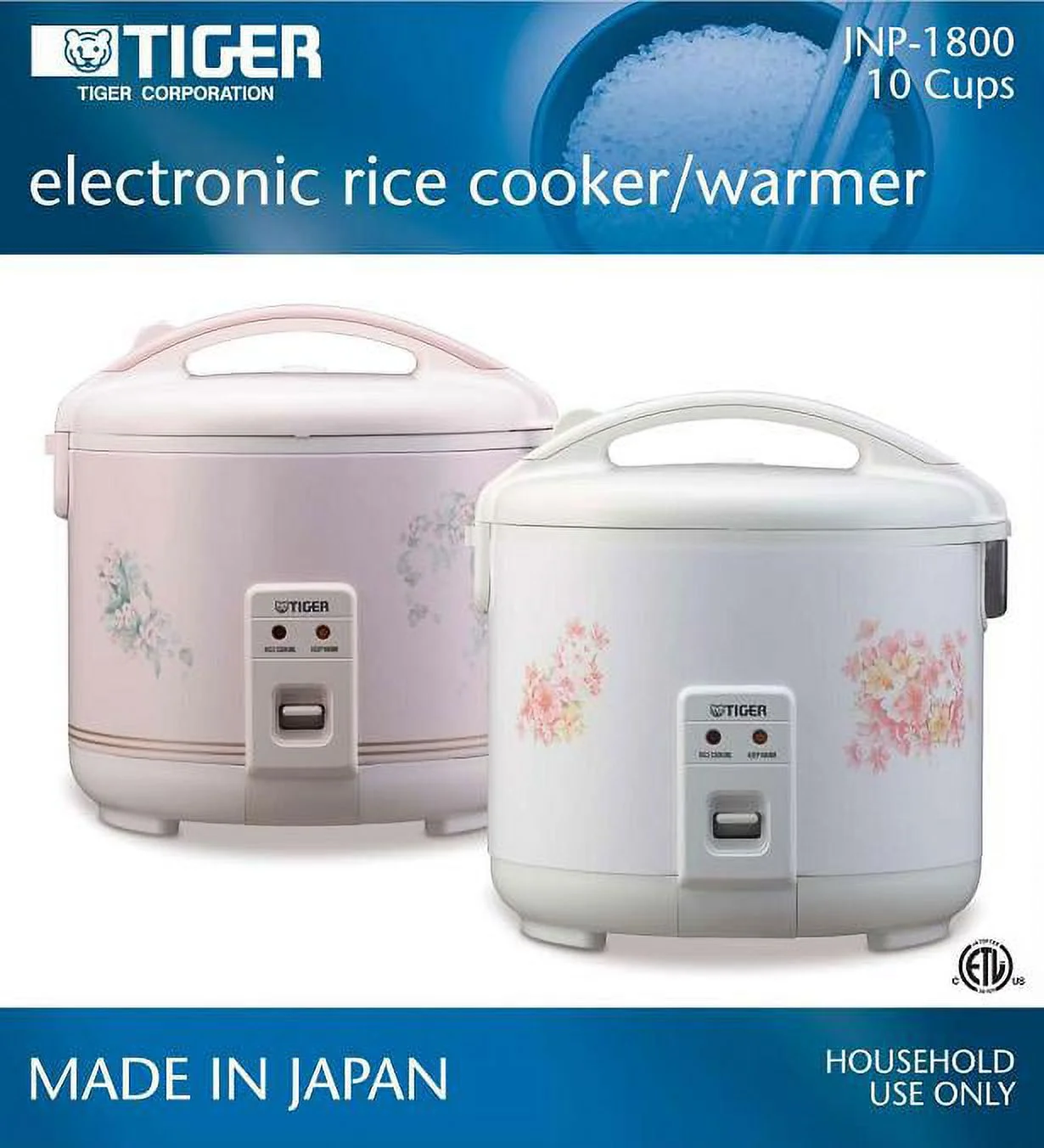 Tiger JNP - 1800 10 - Cup Floral White Rice Cooker & Warmer