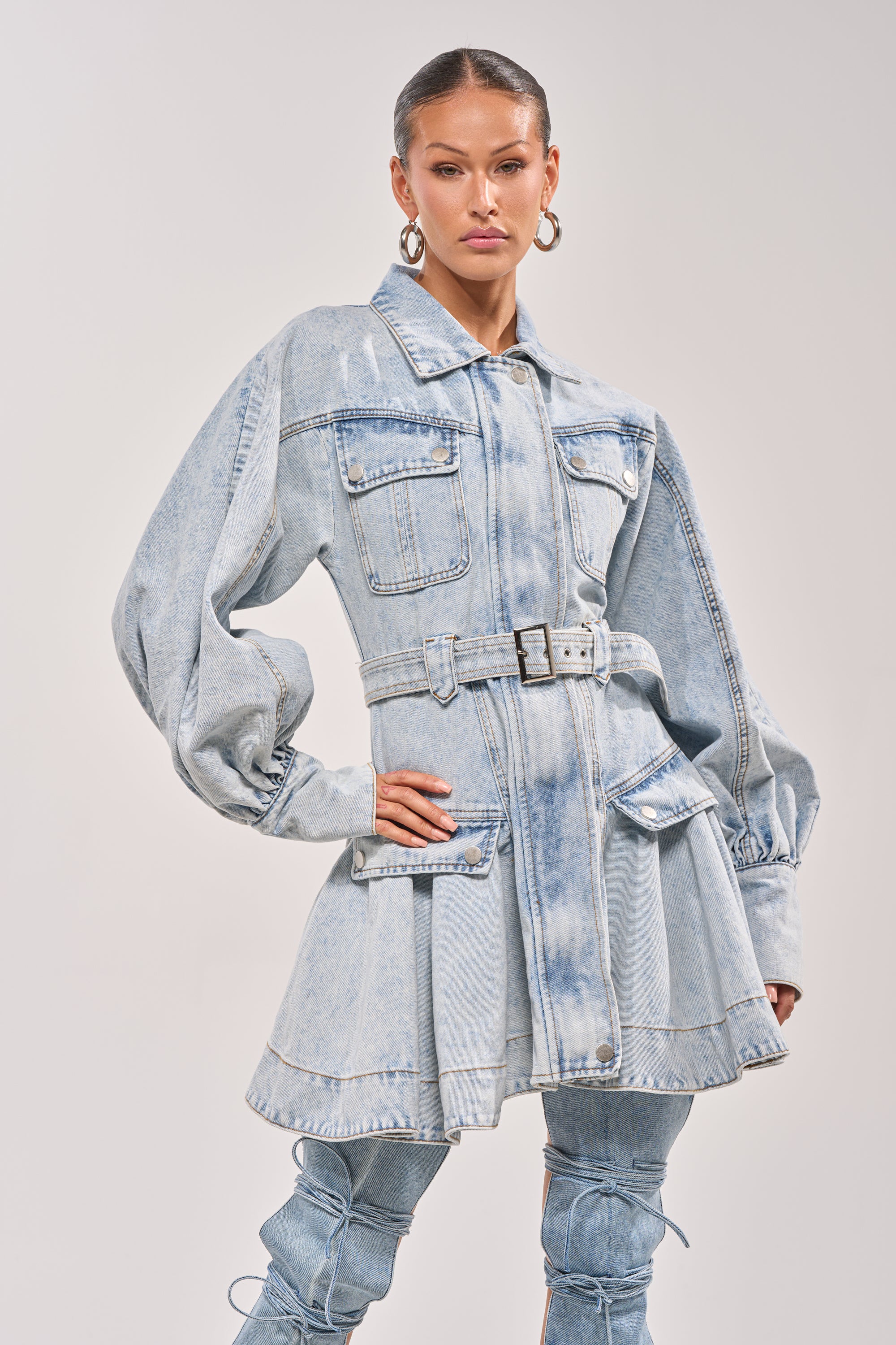 SAY PRETTY PLEASE DENIM MINI DRESS - Akira Store