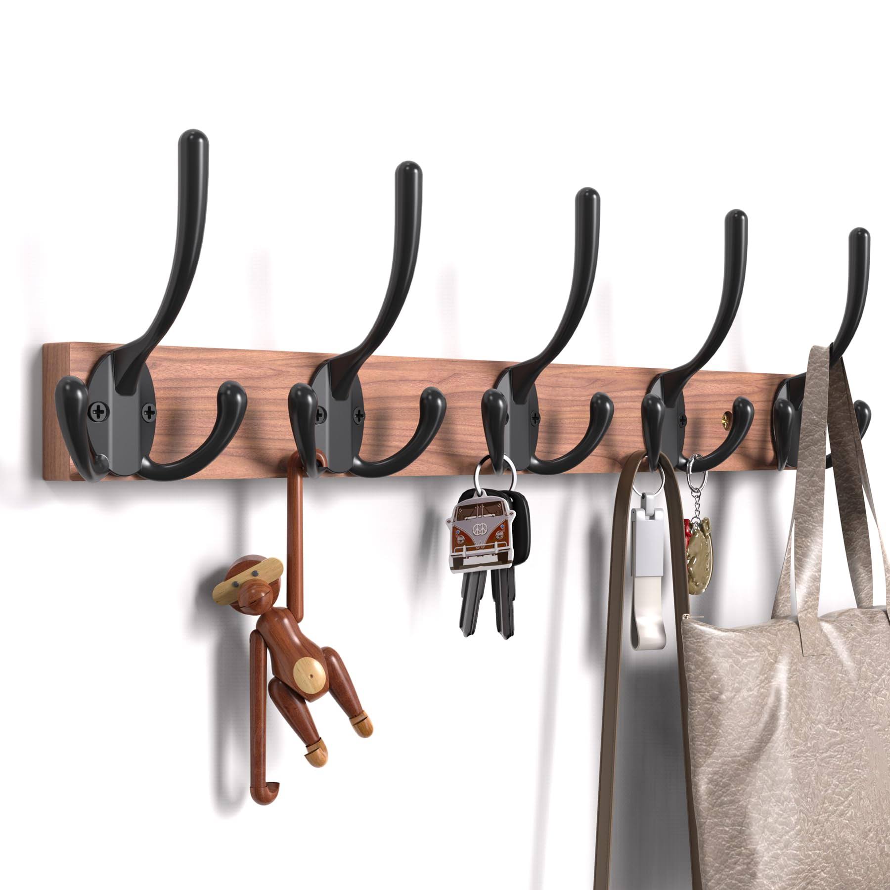 BLNYPOR Coat Rack Wall Mount - Wall Hooks, Coat Rack Wall Mount, Hooks for Hanging, Coat Hooks Wall Mount with Five Heavy Duty Tri Hooks for