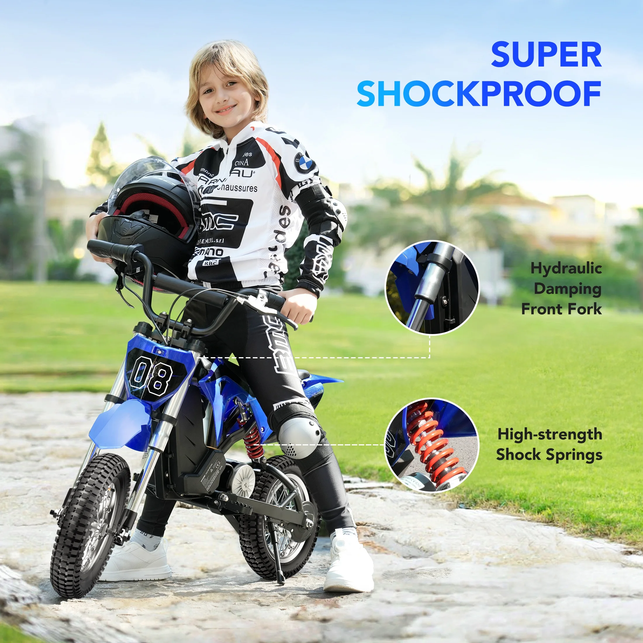 36V Kids Electric Dirt Bike,Fast Speed Electric Motorcycle Up to 16 MPH 10 Miles Long-Range, 3-Speed Modes, Twist Grip Throttle, Dual Suspension Brakes for Kids Ages 5-10 Ride on Toys(Black,Blue) - Image 6