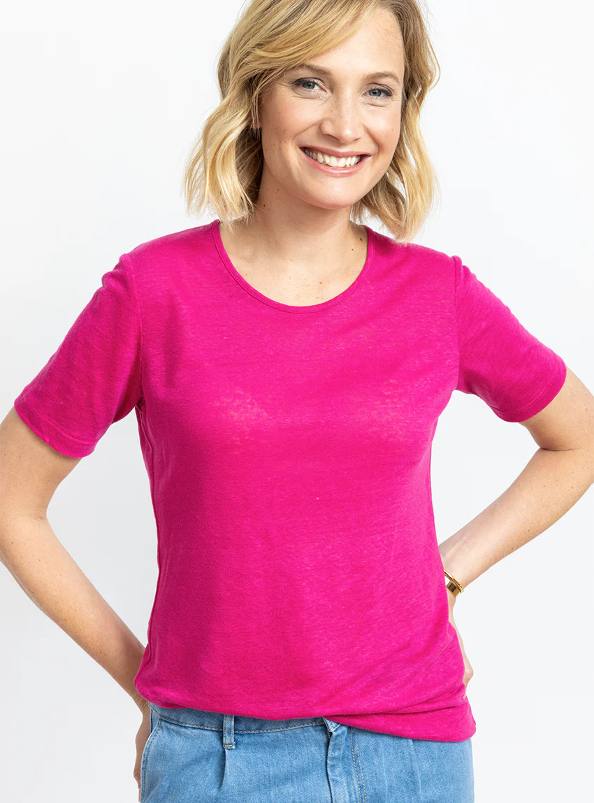 Tee-shirt femme en lin rose vif