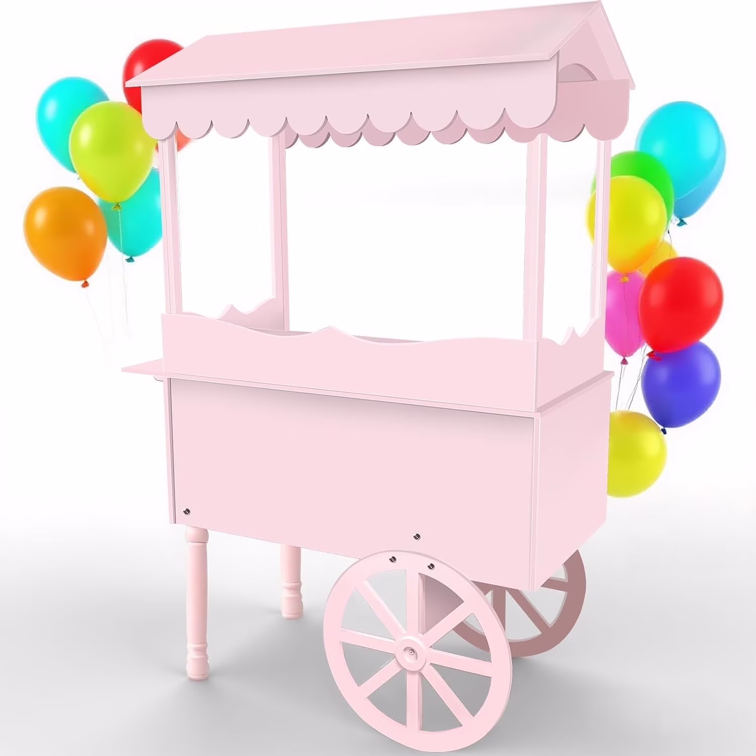 72in Candy Cart Display Stand with Decorated Wheels 100 Balloons Easy Install Vintage Dessert Cart for Parties Birthdays Weddings White(White) - Image 5