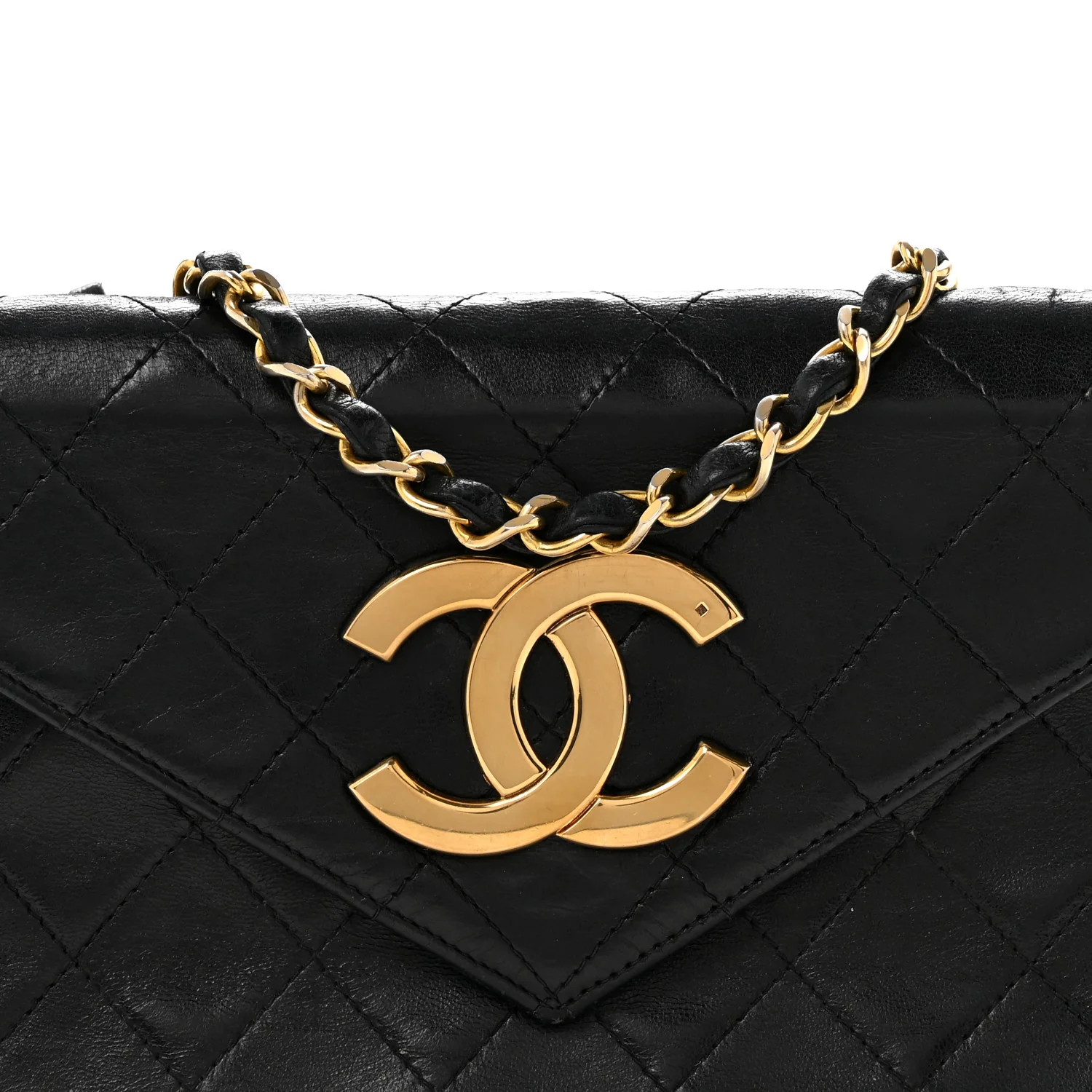 Lambskin Quilted Envelope Flap Black