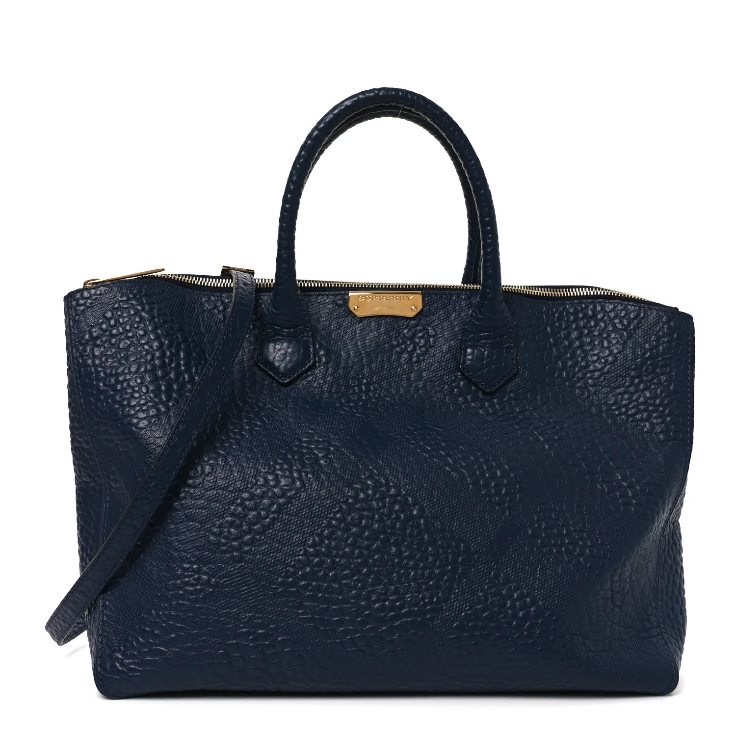 Heritage Grain Check Embossed Medium Dewsbury Tote Blue Carbon
