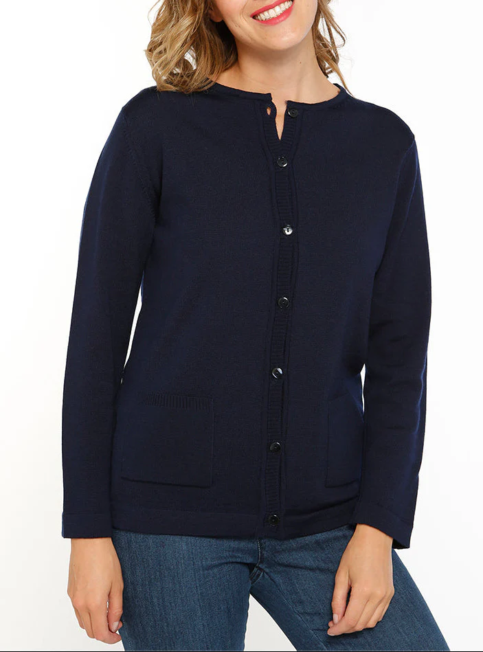 Cardigan femme en laine mérinos bleu marine