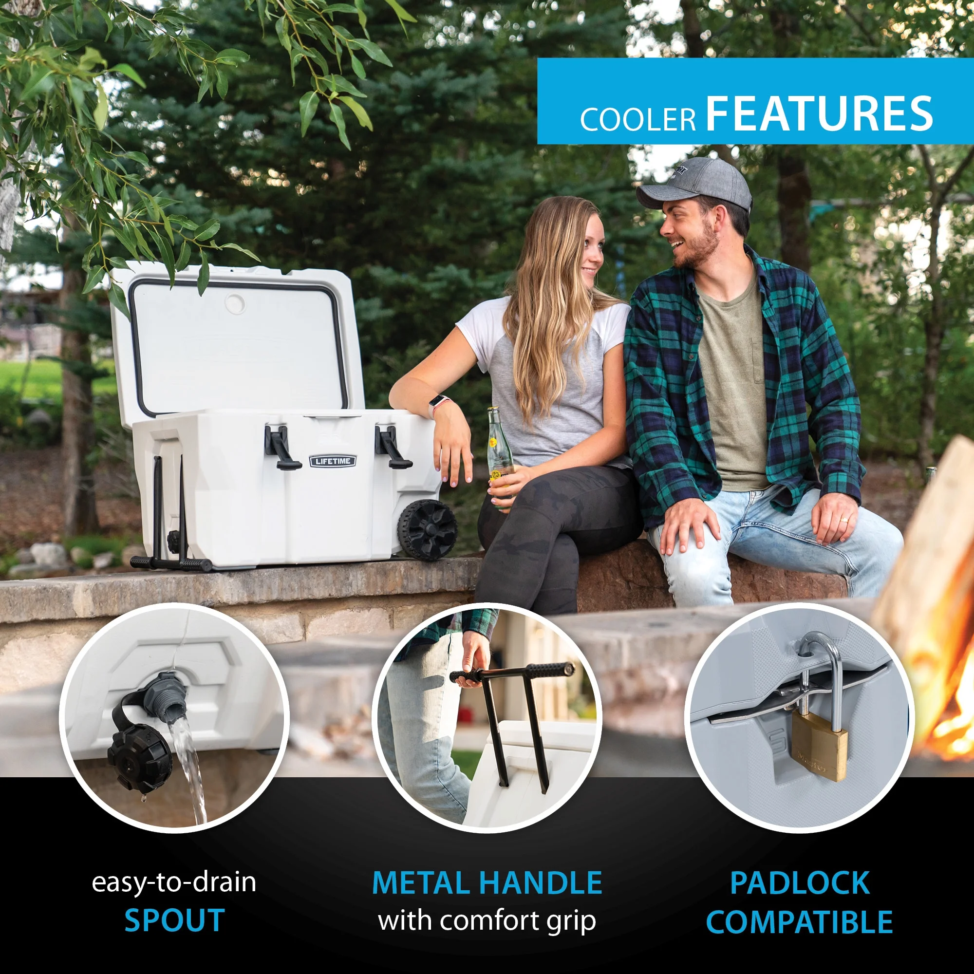 55 qt Bear-Resistant Camping Cooler Wheeled, Premium High Performance, Ice Retention, Hard Cooler, 60 Can Capacity, White (91072)(Single) - Image 7