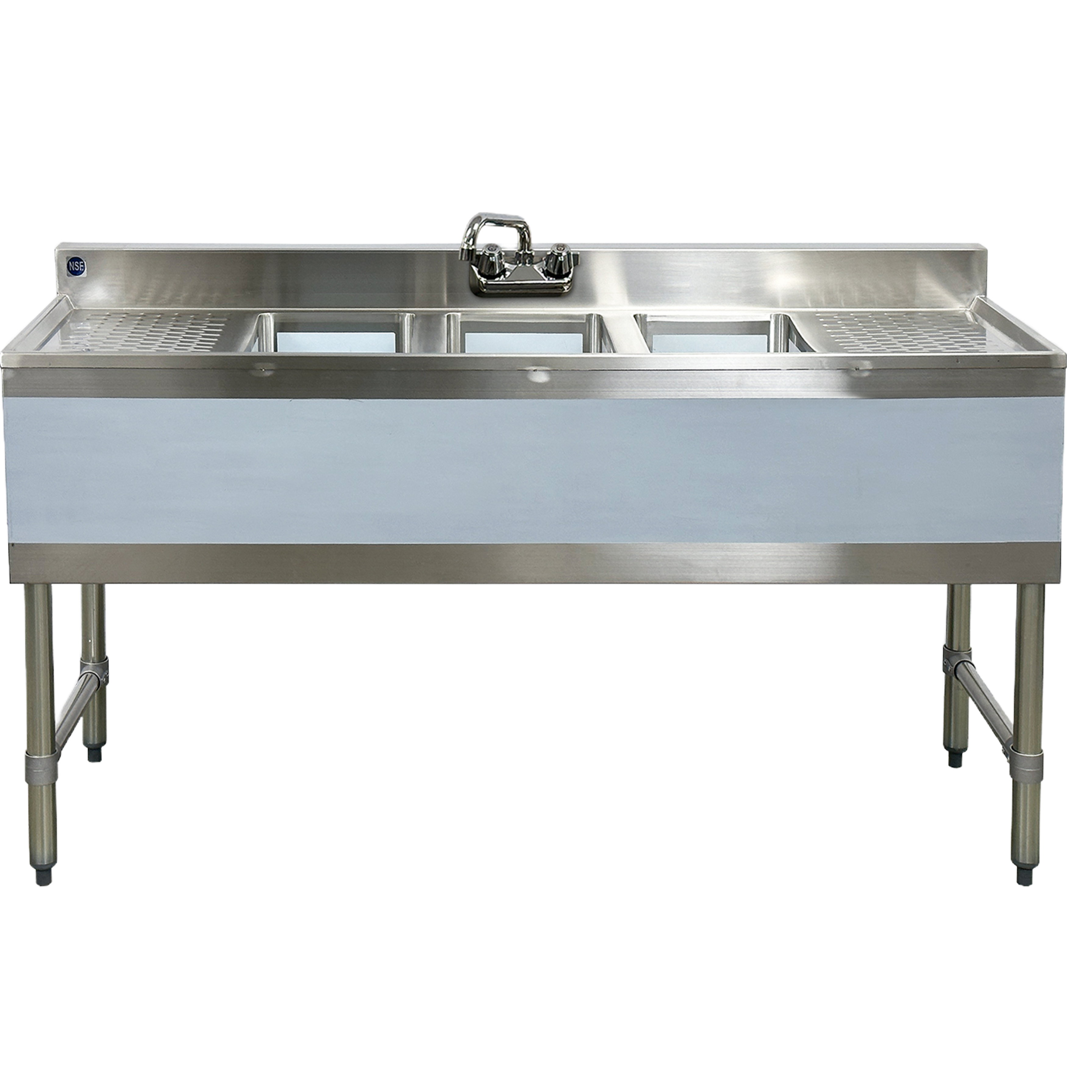 60 In. 3 Compartment Bar Sink with Faucet, NSF Commercial Sink with Drainboard 20 Gauge, Freestanding Stainless Steel Sink