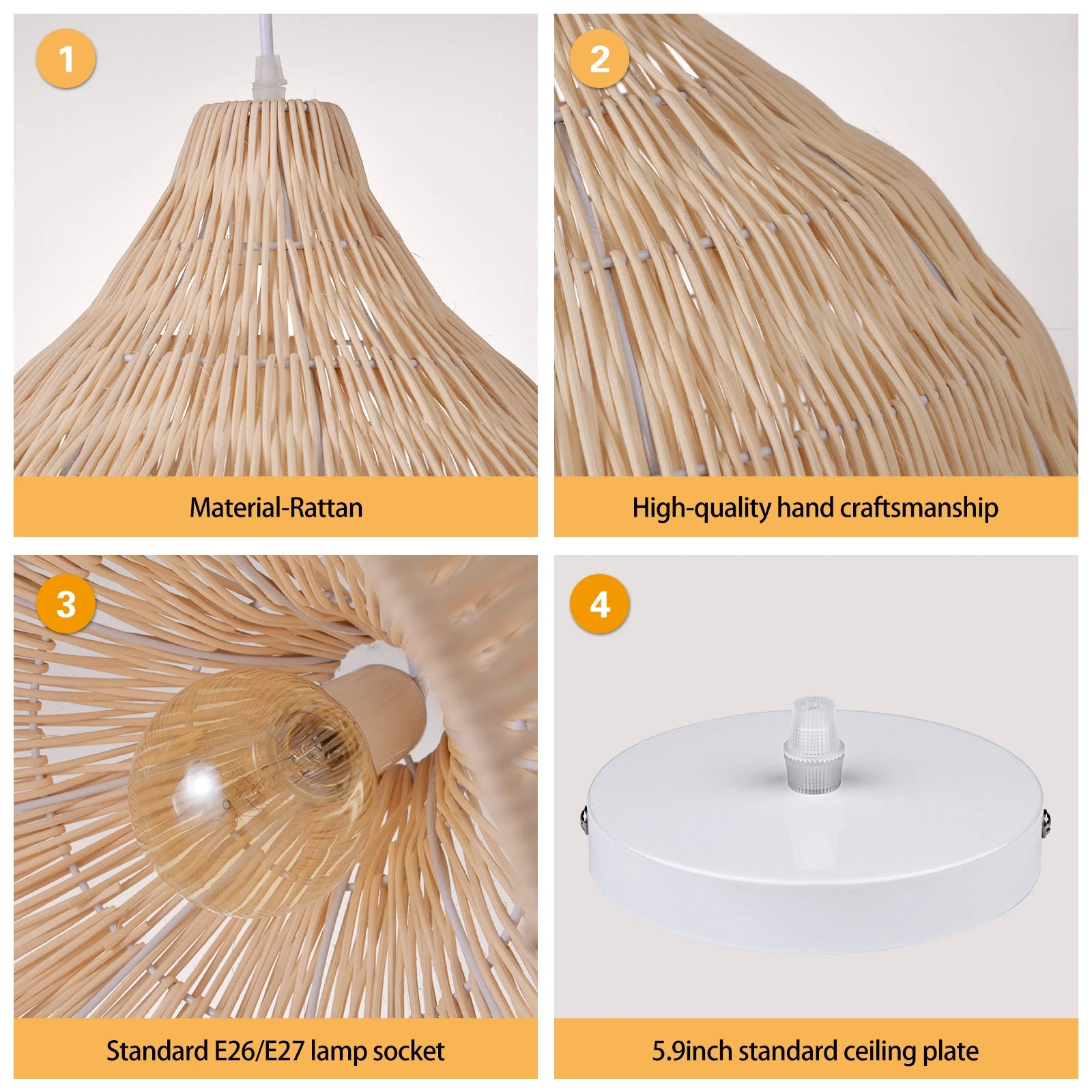 Arturesthome Wabi sabi Rattan Woven Pendant Light Lampshade
