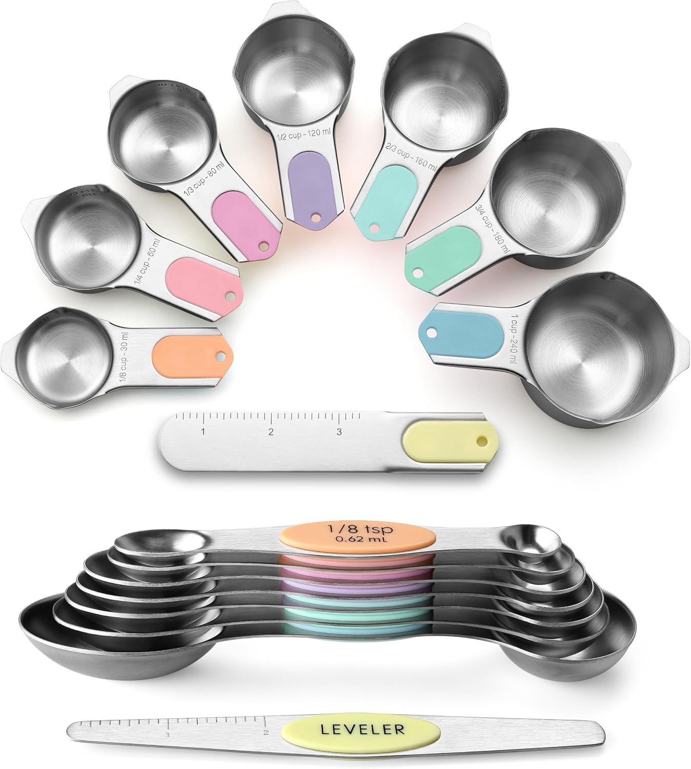 Spring Chef Magnetic Measuring Cups & Spoons Set of 15 with Levelers, Black