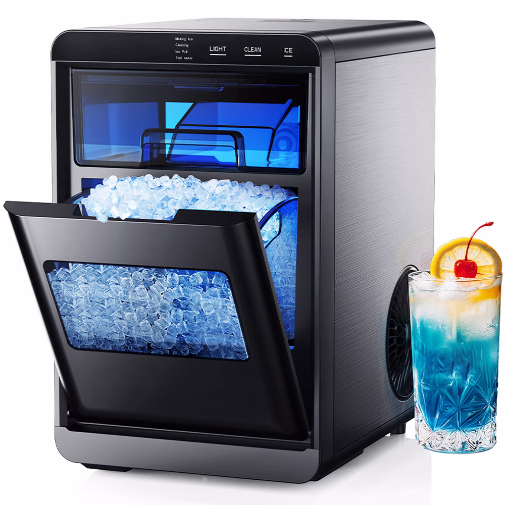 Simzlife Nugget Ice Maker Countertop, 44.9 lb per Day Chewable Pebble Nugget Ice Machine with Touch Screen for Home, Kitchen, Office, Stainless Steel, Black