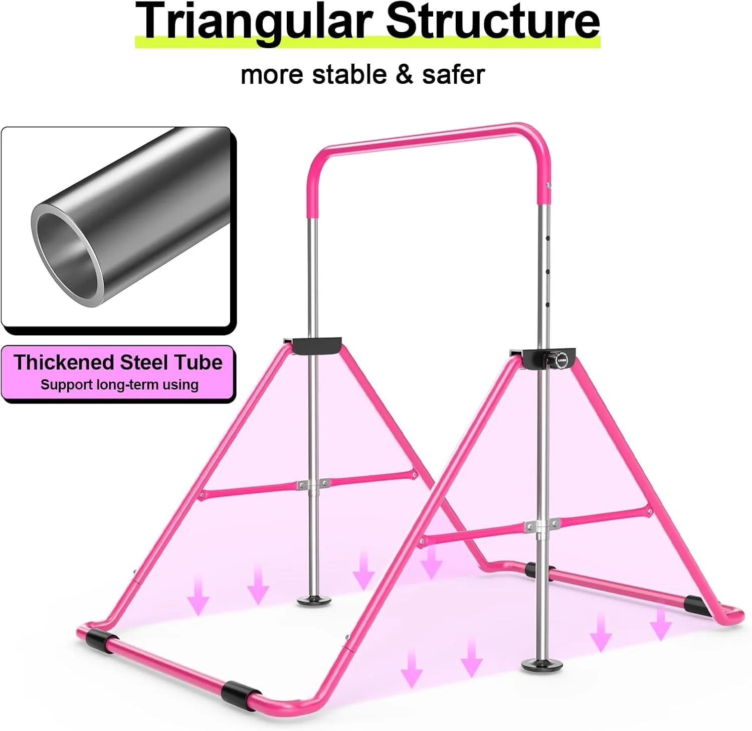 Gymnastics Bar with Mat for Kids, Height Adjustable Junior Training Bar Mat for Home, Folding Gymnastic Horizontal Bars Equipment (Pink+Mat)(PINKBARMAT) - Image 9