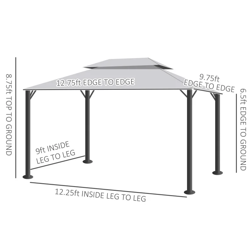 Outsunny 10' x 13' Patio Gazebo, Outdoor Gazebo Canopy Shelter with Netting and Curtains, Aluminum Frame for Garden, Lawn, Backyard and Deck, Gray On-Site