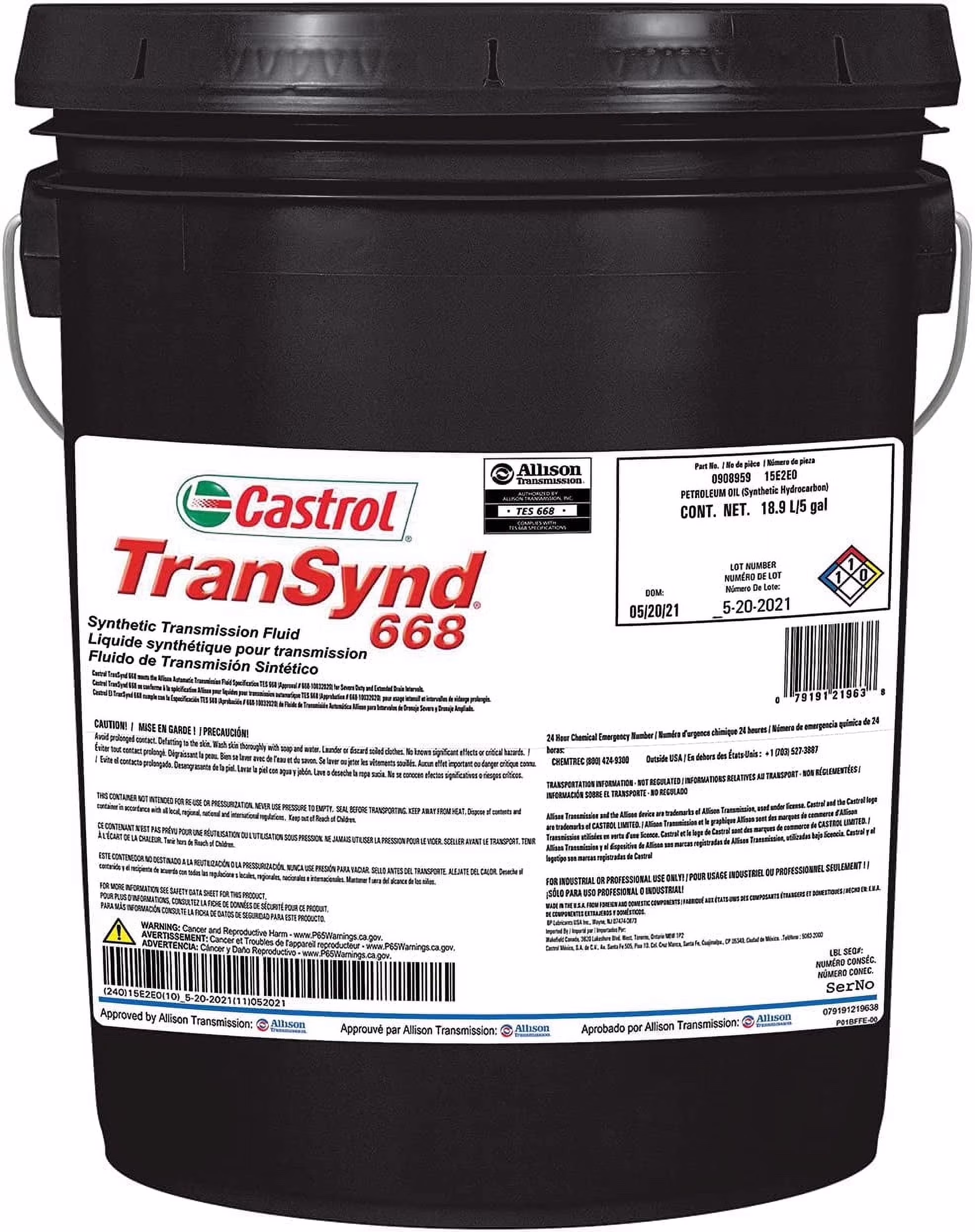 Castrol Transynd 668 Synthetic Automatic Transmission Fluid, 5 Gal