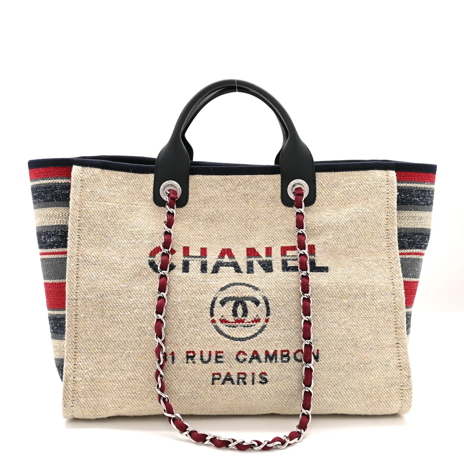 Striped Canvas Medium Deauville Tote Beige